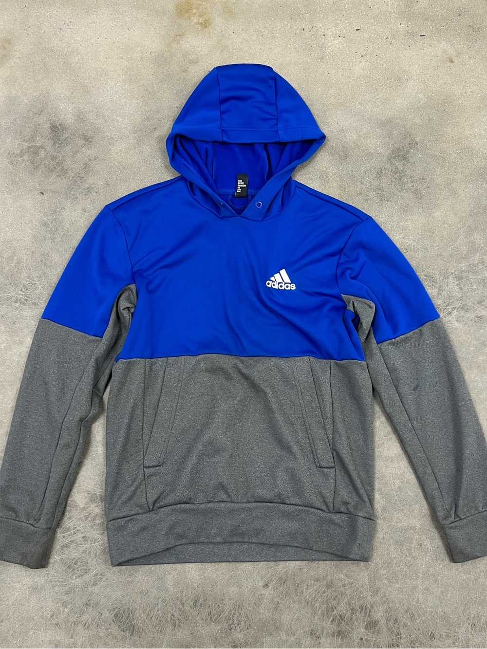 adidas Blue and Gray Colorblock Pullover Hoodie